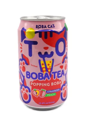Boba Cat Bubble Tea príchuť jahoda, broskyňa 320ml